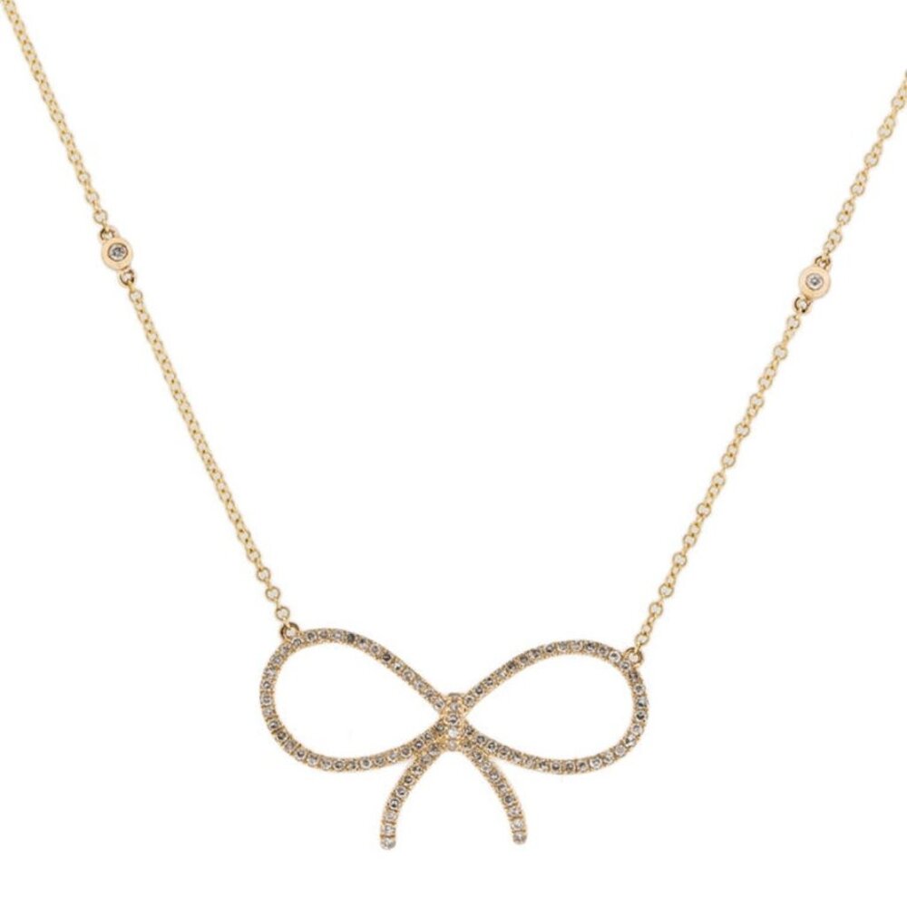 14k Yellow Gold and Diamond Bow Necklace